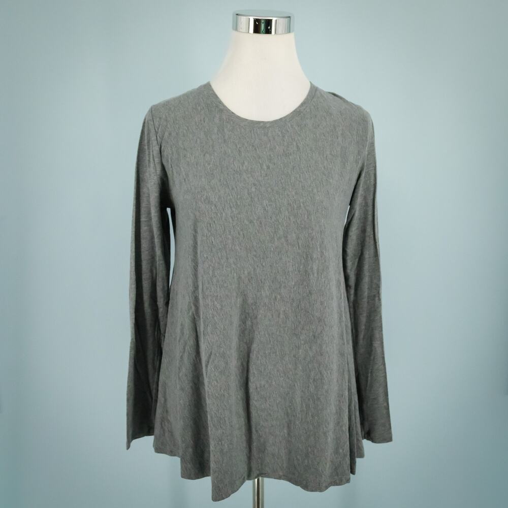 Majestic Fillatures 2 Size Medium M Gray Crew Long Sleeve Cotton Cashmere Top